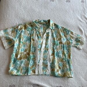 LOFT Turquoise and Tan Floral Blouse
